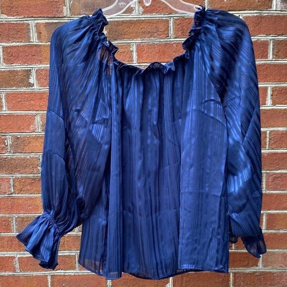 Striped Off Shoulder Spring Boho Tops Loose Fit Casual Long Sleeve Ruffle - Picture 5 of 8